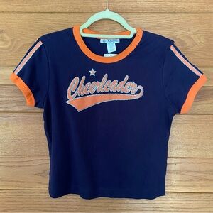 Y2K Self Esteem deadstock Cheerleader glitter orange navy baby tee